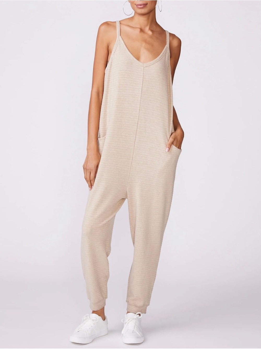 Beige Sincerely Jules sleeveless Jumpsuit.